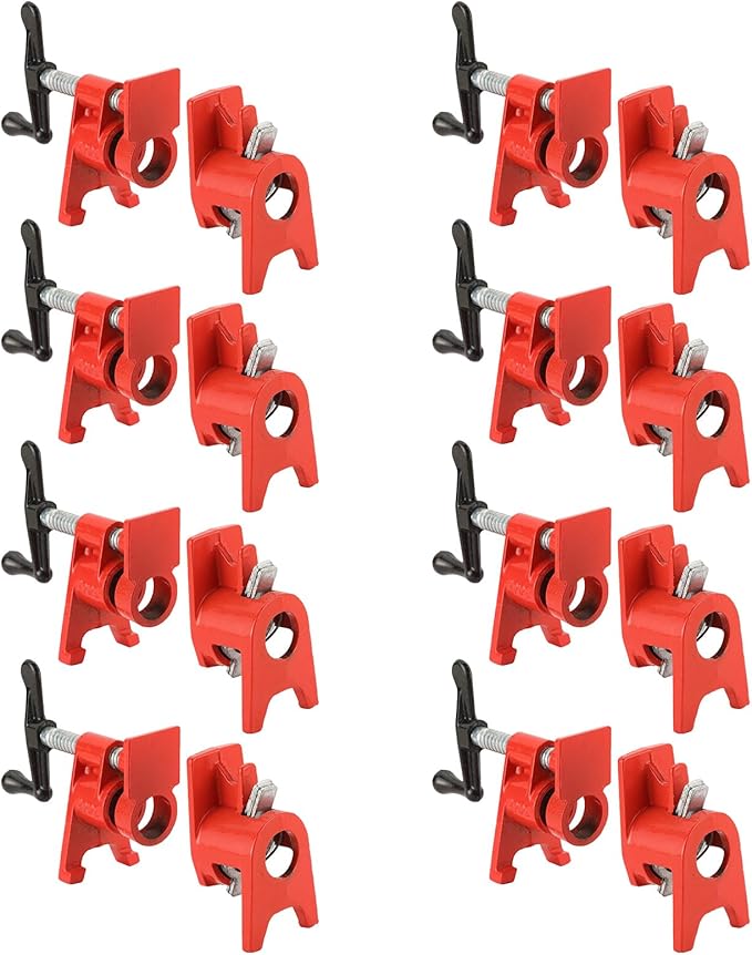 3/4" Wood Gluing Pipe Clamp Set with Unique Foot Design Red Heavy Duty Bar Clamps Cast Iron Quick Release Pipe Clamp Tools for Woodworking (8pc, 3/4" with foot)