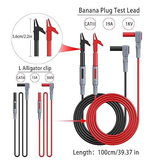 24 Pcs Multimeter Test Leads Set with Alligator Clips, Insulation Piercing Test Clip and Test Probes 1000V 10A CAT III for Fluke, KAIWEETS, INNOVA Multimeter, Voltmeter, Clamp Meter