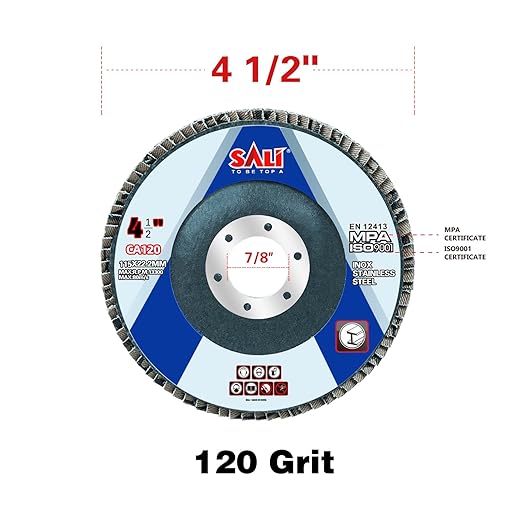 Sali 48 Pack Flap Disc 120 Grit 4.5" x 7/8-Inch Sanding Disc Bevel Type #29 Premium and Industrial Grade Angle Grinder Grinding Wheel High Performance Edge Grinding