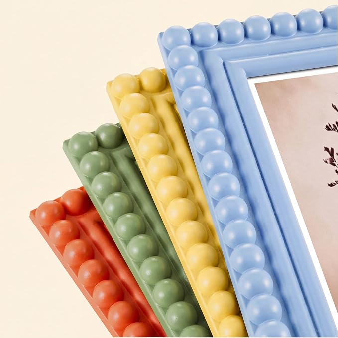 4 Pack 5 x 7 Picture Frame, Wood Beaded Boho Photo Frame, Vintage Photo Display - Image 4