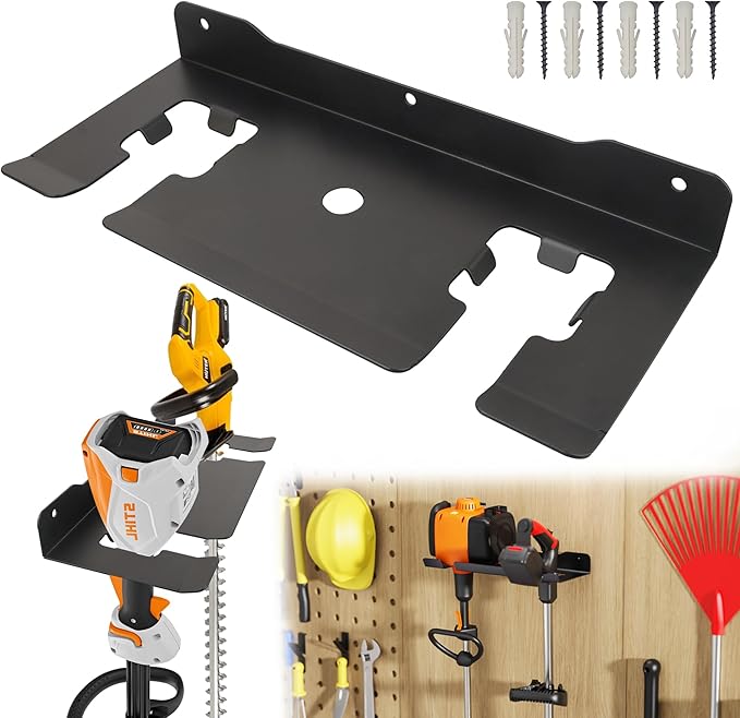 ULIBERMAGNET Garage Weedeater Rack,Wall Mount 2 Slot Utility Storage Rack for Garden Tool,Grass Trimmer,Hedge Weedeater,Chainsaw,Heavy Duty Steel Weeder Eater Trimmer Holder for Shed,Garage,Workshop