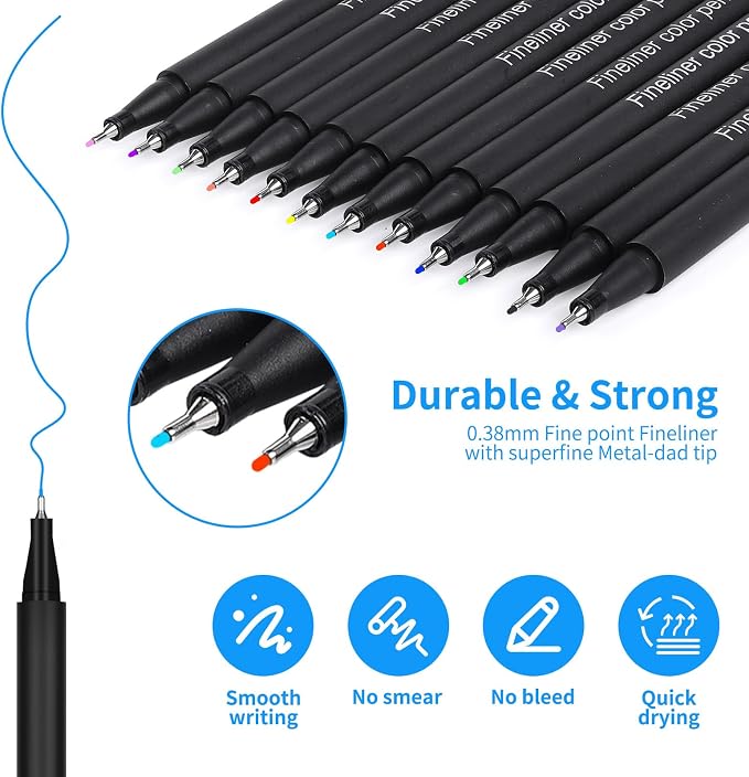 24 Fineliner Pens Set 0.4mm Ultra Fine Tip Drawing Markers - Image 3
