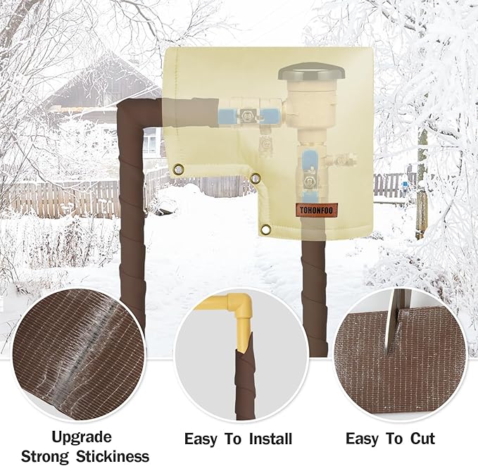 Pipe Insulation Tape, Outdoor Water Pipe Insulation Wrap, Foam Insulation Tape for Outdoor Pipes Winter Freeze Protection, Heat Tape for Water Pipes, Copper Pipes, PVC, AC Line, 3in x 15ft, Brown
