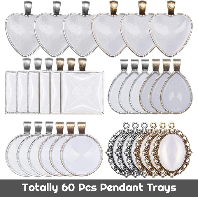 Anezus 60Pcs Pendant Trays, Bezel Pendant Trays Blanks - Image 2