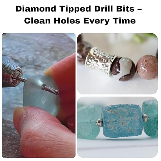 Drilax 24-Piece Diamond Drill Bits Set (1mm, 1.5mm, 2mm, 2.5mm) Compatible with Dremel Rotary Tools – Includes 4 Collets – Diamond Tipped Drill Bit for Stone, Glass, Sea Shells & Jewelry Making Tools