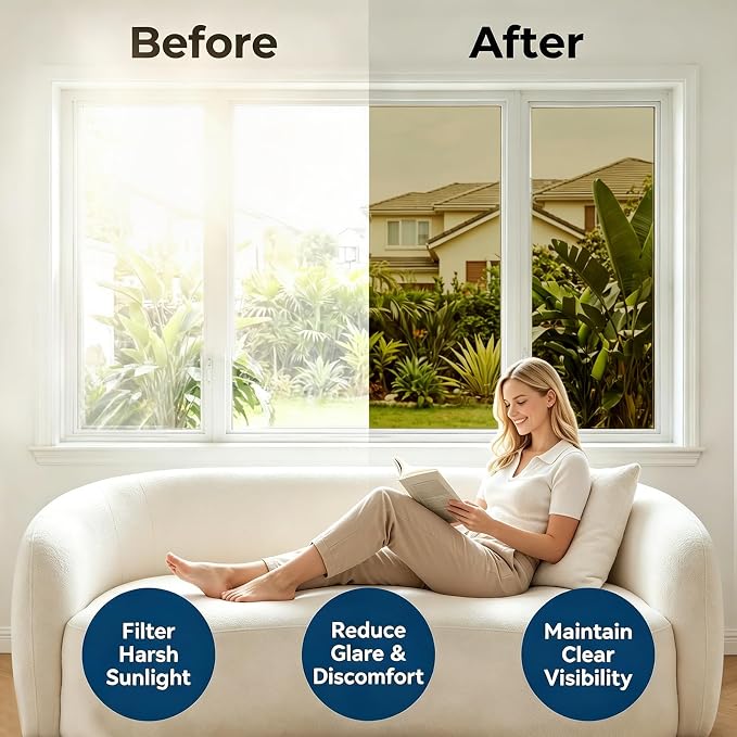 Coavas Window Privacy Film Daytime See Out Not in, 91% UV Blocking Heat Control - Image 3