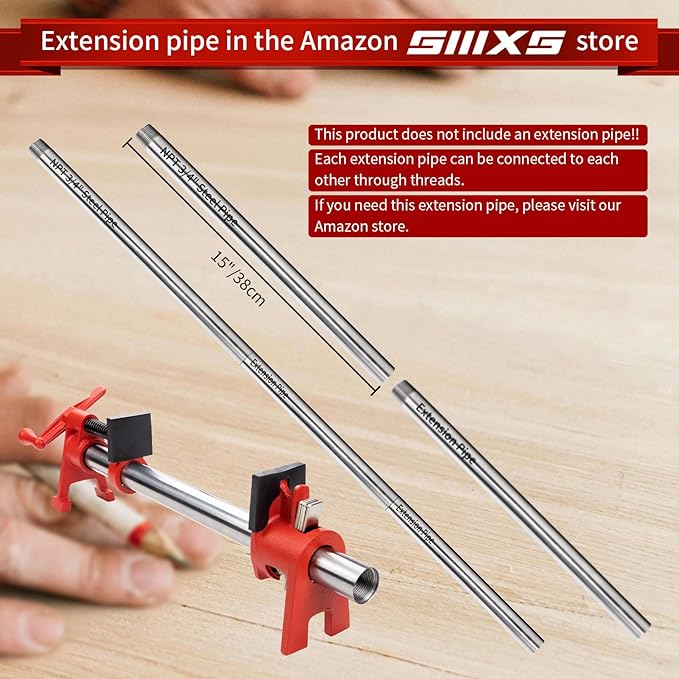 3/4 Inch H-Style Professional Wood Gluing Pipe Clamp Set with Steel Pipe, Heavy Duty 1766 Lbs Load Limit,for Woodworking(2-Pack)
