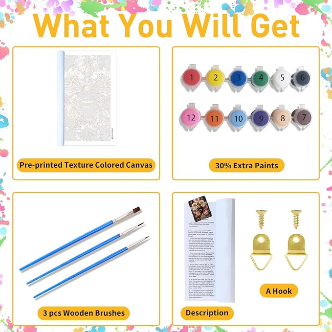 Paint by Numbers Kit for Adults, Bee Paint by Numbers, Crafts for Adults for - Image 4