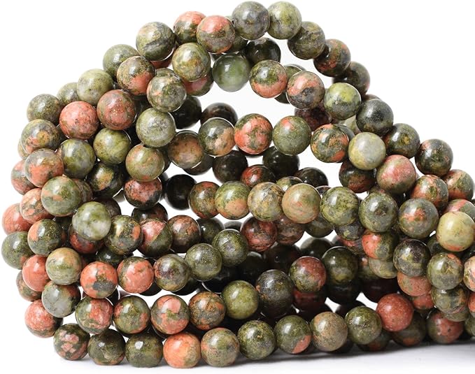45PCS 8mm Natural Unakite Gemstone Round Loose Beads by CHEAVIAN