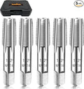 5-Piece NPT Pipe Tap Set, Precision Carbon Steel NPT Tap Thread Cutting Brill Bits Set for Clean Accurate Threads, 1/2" NPT Tap, Perfect for Plumbers Mechanics DIYers, with Durable Plastic Case.