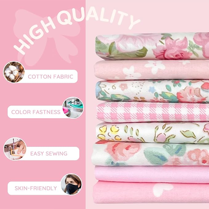 Aubliss 8pcs Fat Quarter Fabric Bundles Quilting Cotton Craft Fabric Pre-Cut - Image 3