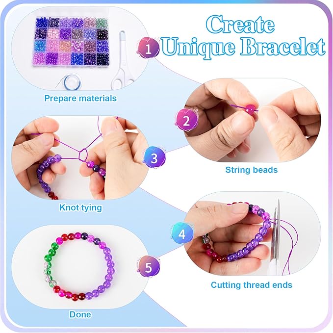 XSEINO About 7200pcs 144 Colors 6mm Crackle Glass Beads Bracelet Making Kit - Image 5