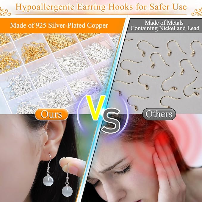 Hypoallergenic Earring Making Kit, modacraft 2000Pcs Earring Making Supplies Kit - Image 5