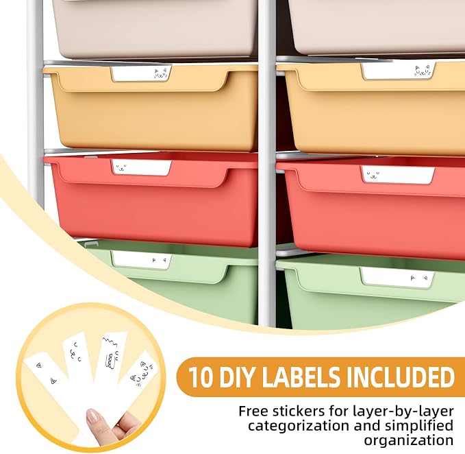 10 Drawers Rolling Cart with Wooden Tabletop, Utility Storage Cart with Wheels - Image 6