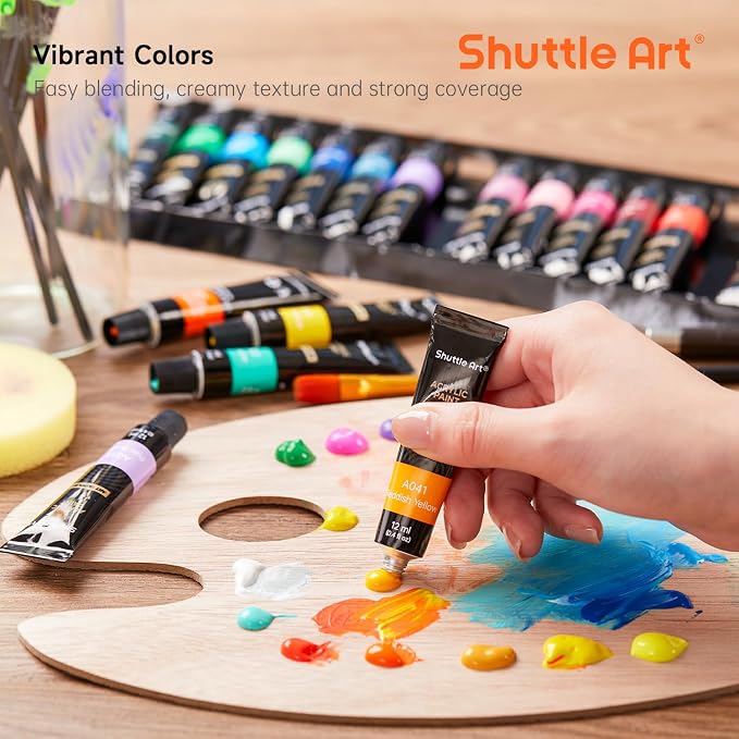 Shuttle Art Acrylic Paint Set, 30 x12ml Tubes Artist Quality Non Toxic Rich - Image 5