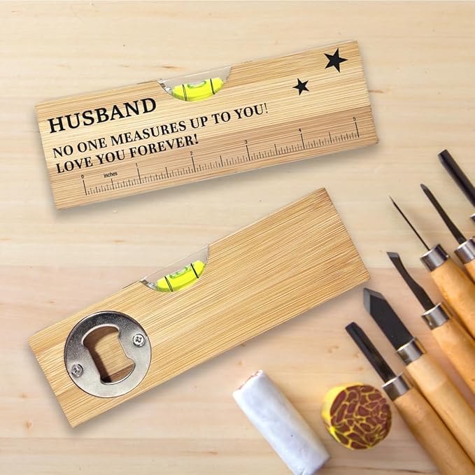 Christmas Gifts for Husband from Wife Wooden Spirit Level, Fathers Day Birthday Gifts for Husband Dad Papa Grandpa New Dad Daddy from Daughter Son Wife Wooden Spirit Level Bottle Opener