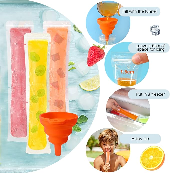 FEBSNOW 120 Pcs Disposable Ice Pop Bags Popsicle Molds - Image 2
