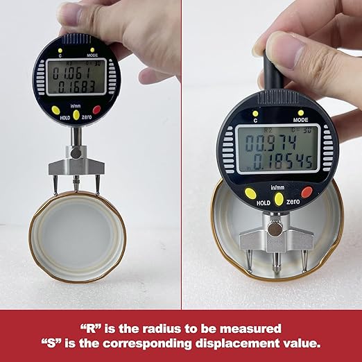 Digital Inner and Outer Radius Gauge with (10/20/30/60/100mm) Replaceable Measuring Claws,Radius Range: 5-700mm (0.2-27.5in), Measurement Range: displacements 0-12.7mm (0-0.5in)