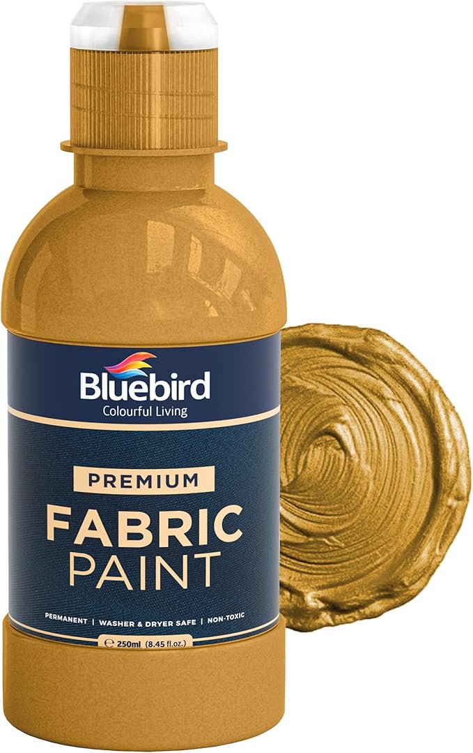 BLUEBIRD Fabric Paint, Royal Gold, 8.5 Fl Oz, Permanent Fabric Paints by BluebirdArts