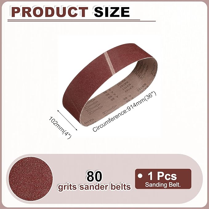 HARFINGTON 4 x 36 Inch Sanding Belts, 1 Pcs 80 Grits Aluminum Oxide Abrasive Belt Sander File Belt for Woodworking, Metal Polishing, Knife Sharpener