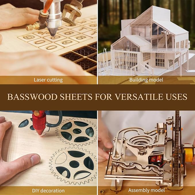 QSJQllo 24 Pack 12"x12"x1/8" Basswood Sheets, 3mm Basswood Plywood, Craft Wood - Image 3
