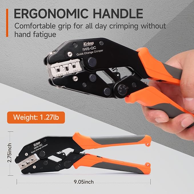 iCrimp Rachet Crimping Tool for Open Barrel Terminals, AWG 22-10 Wire Crimper, Electrical Crimp Tool, X2010 Jaws