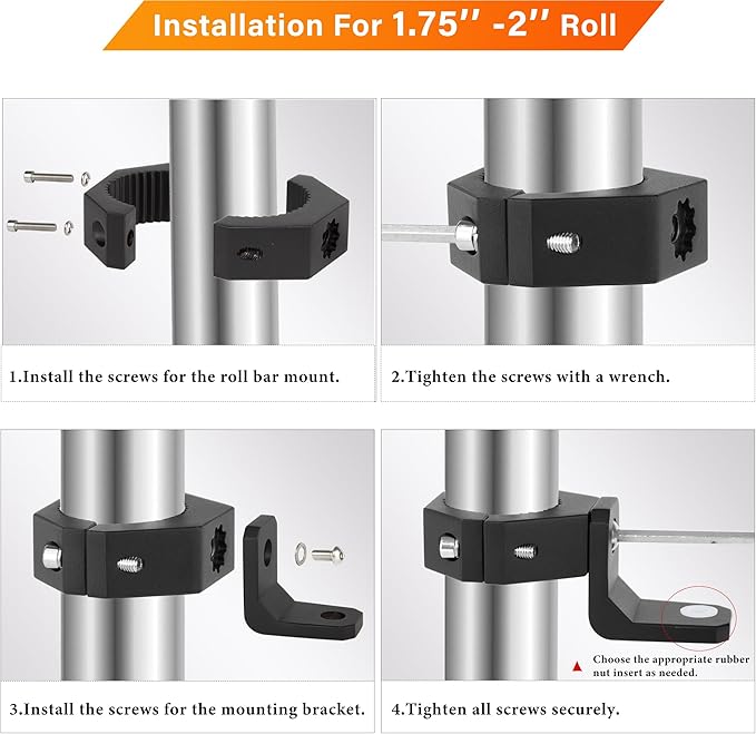 Light Bar Mounts Roll Cage - 360° (40°x9) Rotating Aluminium LED Lights Bar Bracket for 1.75”-2” Roll Bar UTV ATV Accessories, Mounting Clamp for Jeep Truck Off-Road Work Fog Lights M6 M8 M10, Pack 2