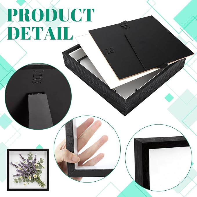 VOKOY 2 Pack 8" x 8" Shadow Box Frame, Wooden Black Hollow Photo Frame - Image 3