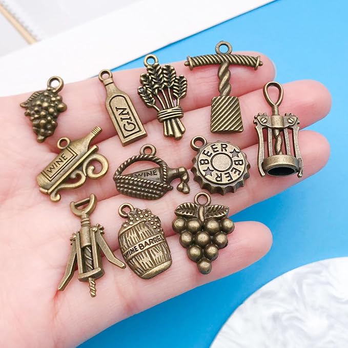 WOCRAFT 60pcs Antique Bronze Wine Bracelet Charms - Image 2