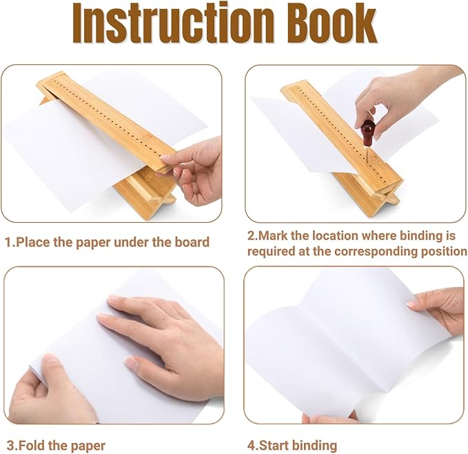 Noamus 2 Pack Bamboo Book Binding Cradle with 2 Awls, Wood Signature Hole Punching Tool Set with Piercing Guide, Portable Bookbinding Supplies Kit for DIY Crafts, Notebook Journals Planners, Starter