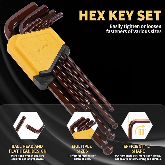 Metric Hex Key Ball End S2 Alloy Bronze – 9PCS Metric Allen Wrench Set, S2 Steel, 1.5–10mm, 6.7in, for High Torque Jobs, DIY Repairs, Bike & Machine Maintenance