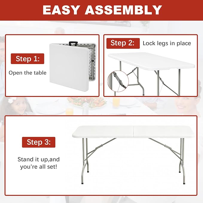 Elevon Folding Table, 6 Feet Heavy Duty Fold-in-Half Utility Table Indoor - Image 4