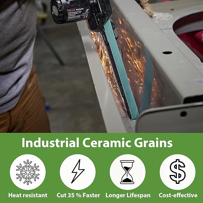 40-Pack 1/2×18 Inch Ceramic Sanding Belts, 10 Pcs Each of 60 80 120 240 Grit Belt Sander Sandpaper, Heavy-Duty Air File Sander Belt for Metal, Stainless, Wood