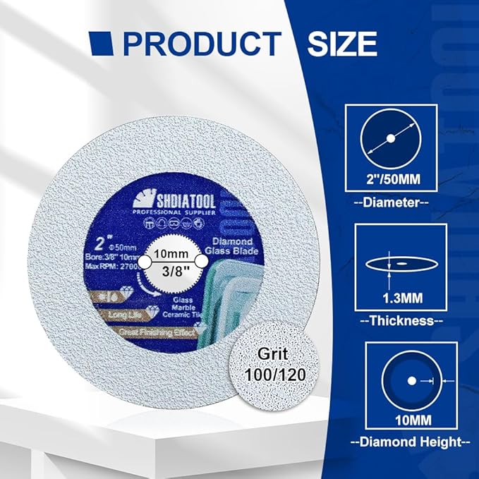 SHDIATOOL Glass Diamond Cutting Disc 2-Inch Saw Blade, Ultra-Thin Cut Off Wheel for Tile Ceramic Porcelain Marble 50mm (2 of Pack)