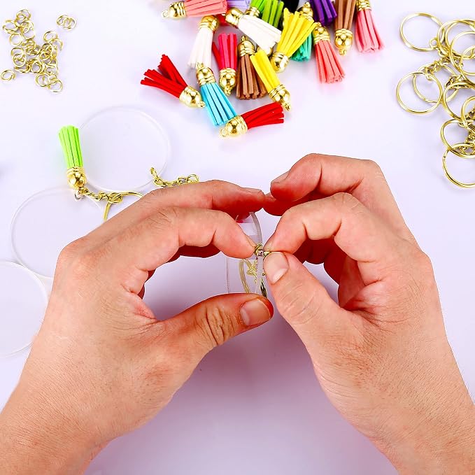 120 pcs Acrylic Keychain Blank Gold Kit | Gold Tassels, Rings & Jump Rings - Image 3