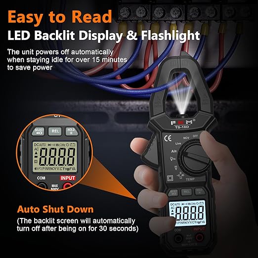 FKM Digital Clamp Meter Multimeter Tester TRMS 6000 Counts Auto-ranging Amp Smart Voltage Tester,for AC/DC Current,AC/DC Voltage,NCV Detection,Resistance,Capacitance,Continuity,Diode,Hz,Temp Test