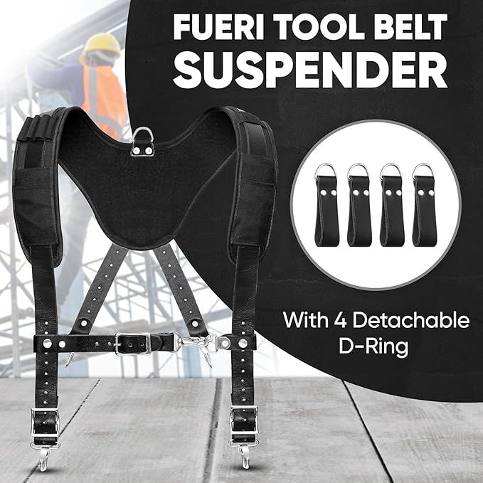 Heavy Duty 19 Pocket Leather Tool Belt Suspender Multipurpose Pockets Work Organizer Pouch Framing Fat Lip Tool Holder for Carpenter, Construction, Handyman, and Electrician Tool Belt Set