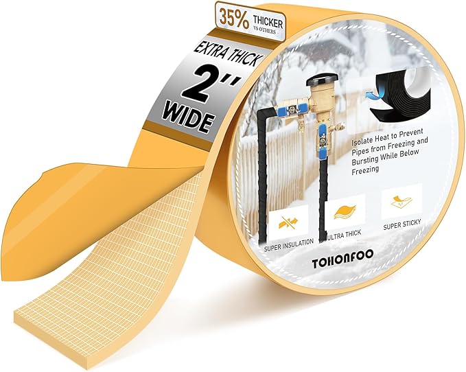 Pipe Insulation Tape, Foam Insulation Tape for Outdoor Pipes Winter Freeze Protection, Foam Pipe Insulation Wrap, Heat Tape for Water Pipes, Copper Pipes, PVC, AC Line, 2in x 15ft, Beige