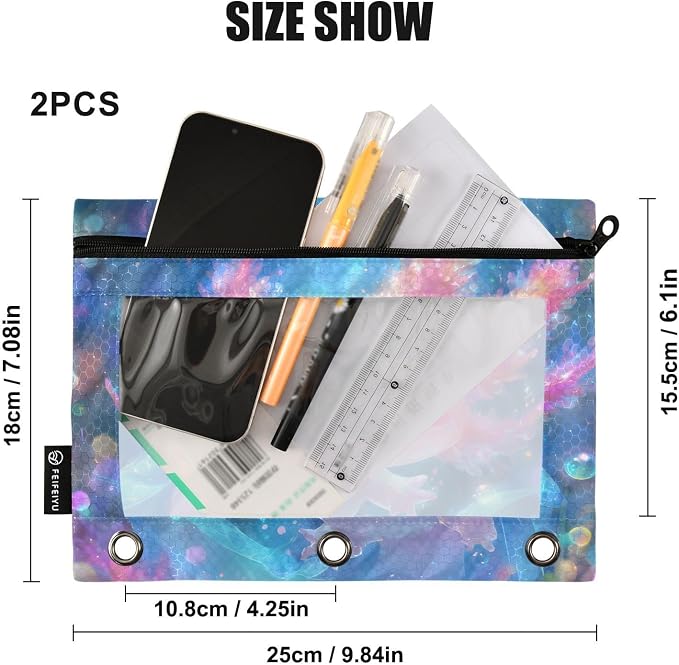 Shiny Axolotl Pencil Pouch for 3 Ring Binder, 2 Pack Waterproof Pencil Bags - Image 3