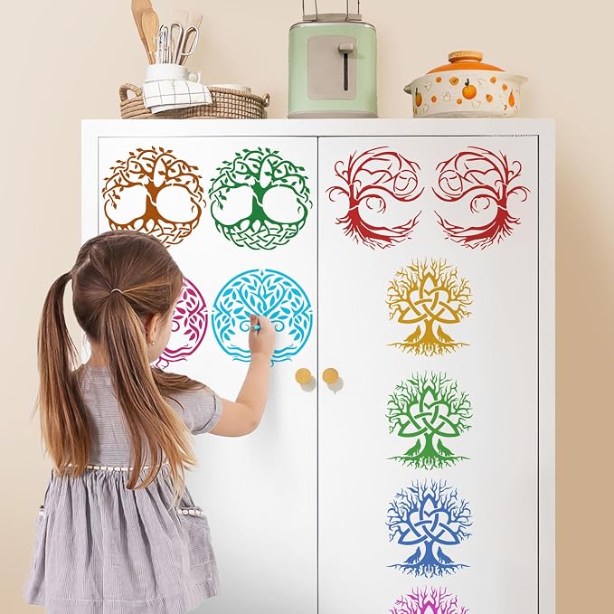 Yazhiji 15Pcs 6 x 6 Inch Tree of Life Stencil, Reusable Stencils - Image 5