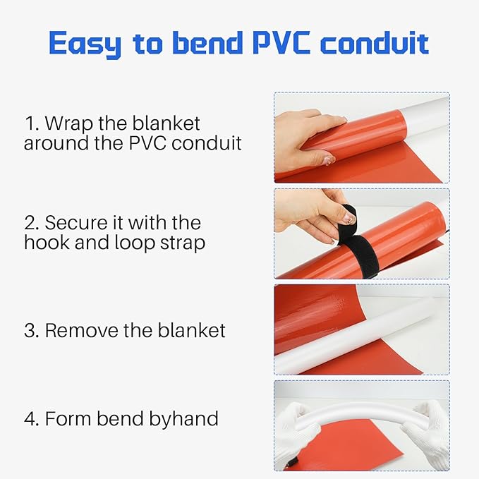 PVC Heating Blanket 1/2" To 1-1/2", PVC Conduit Bender 3 Minutes of Heating, Easy Bending, Use High-Quality Silicone Material, Faster Heating Speed with Longer Service Life, 120V/200W
