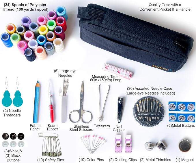 VelloStar Sewing Kit for Adults – Easy to Use Needle and Thread Kit, 24 Color - Image 2