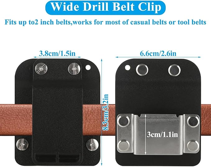 Starvast 2pcs Tape Measure Holder for Belt, Tape Measure Belt Clip, Drill Holder for Tool Belt, Fits Up to 2" Tool Belt, Suitable for Measuring Tape Drill, Any Tape Holster with A Clip, Black