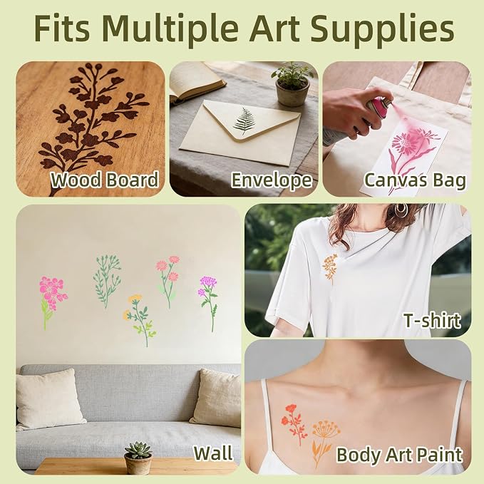 36 PCS Flower Stencils for Painting on Wood, 6x3 Inch Reusable Wildflower - Image 7