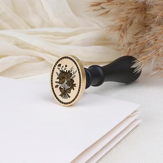 UNIQOOO 3D Relief Wax Seal Stamp, Vintage Frame Bouquet Botanical Brass Head - Image 4