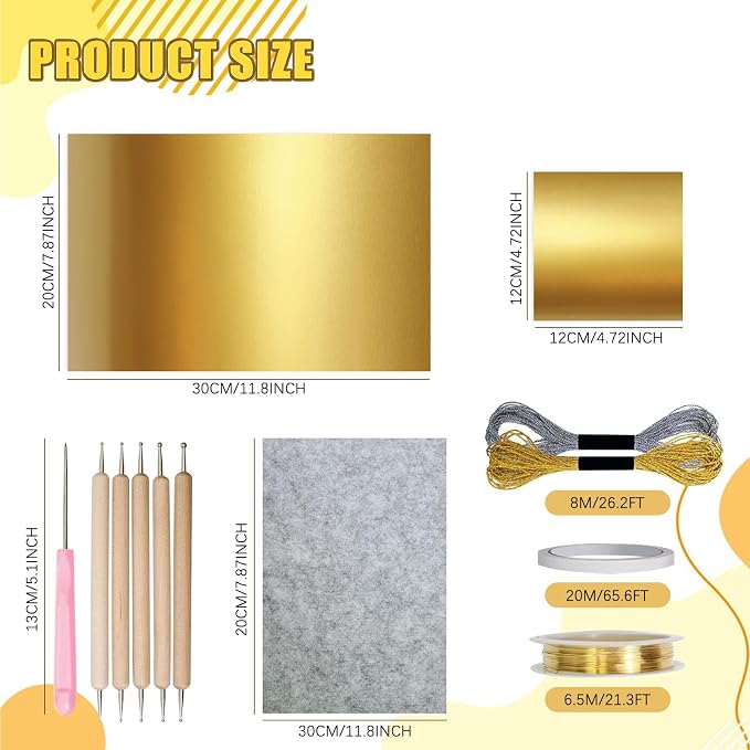 JarThenaAMCS 28Pcs Foil Paper Craft Making Kits Gold Metal Embossing Foil Sheets - Image 4