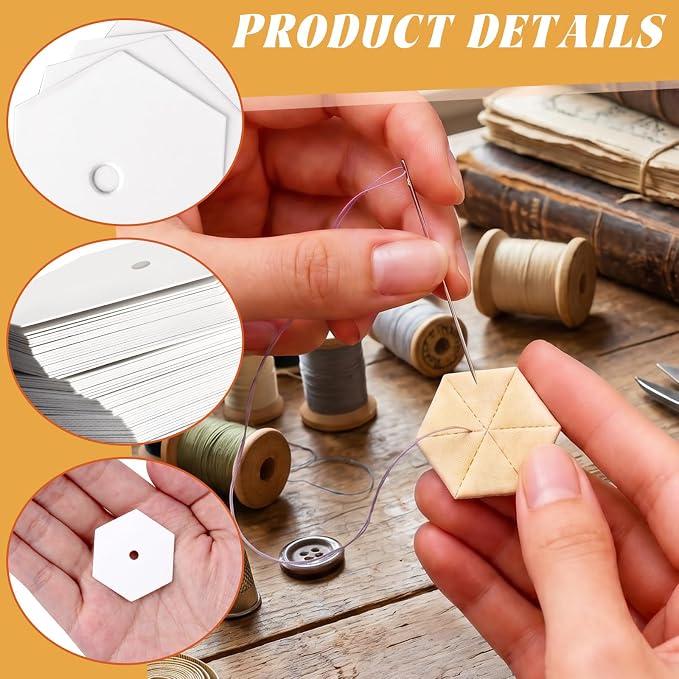 1200 PCS Hexagon Piecing Paper Templates, 0.75" White Paper templates, Quilting - Image 3