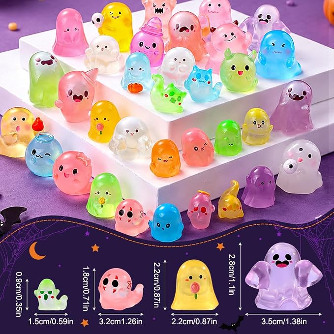 DIYDEC 65pcs Halloween Luminous Miniature Ghosts, Mini Resin Ghosts Figures to - Image 3