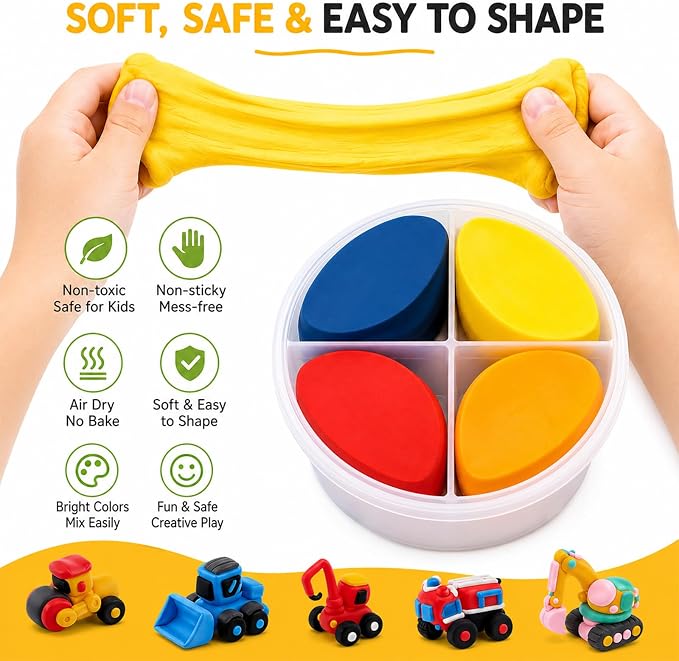 Air Dry Clay Kit for Kids – 12 Pack Construction Vehicles Modeling Clay Set | - Image 4