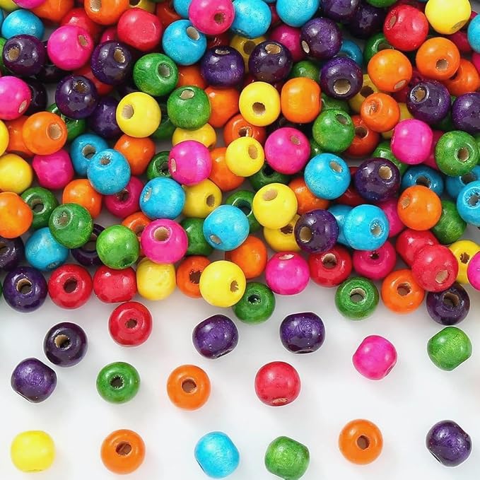 200Pcs Colourful Wooden Beads Natural Wooden Handmade Beads Round Painted Wood - Image 5